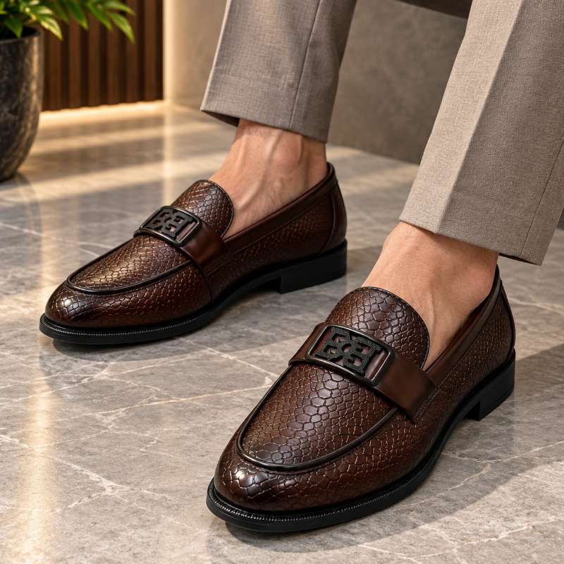 Men's Buckle Moccasins | Premium Faux Leather Loafers | Slip-On Formal Shoes