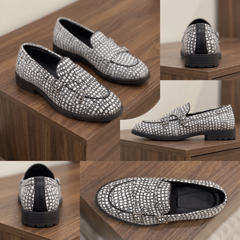 Luxury Textured Loafers for Men – Handmade Faux Leather Designer Shoes with Double Buckle