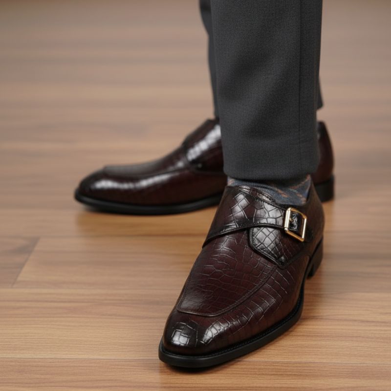 JonasParamount Monk Strap Moccasins for Men – Handmade Faux Leather Dress Shoes