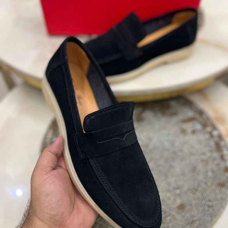 Men’s Premium Suede Slip-On Loafers – Genuine Leather Penny Loafers with Handmade TPR Sole