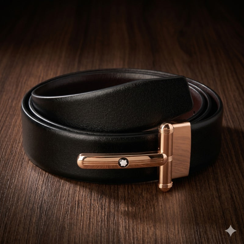 Dual Tone Gold Luxe Leather Belt for Men