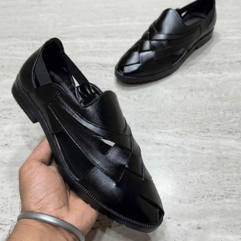 Men’s Premium Woven Leather Slip-On Loafers – Stylish Casual Ethnic Comfort Shoes