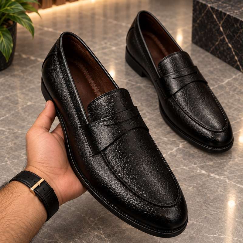 Men's Textured Horsebit Moccasins | Premium Faux Leather Loafers | Formal Slip-On Shoes