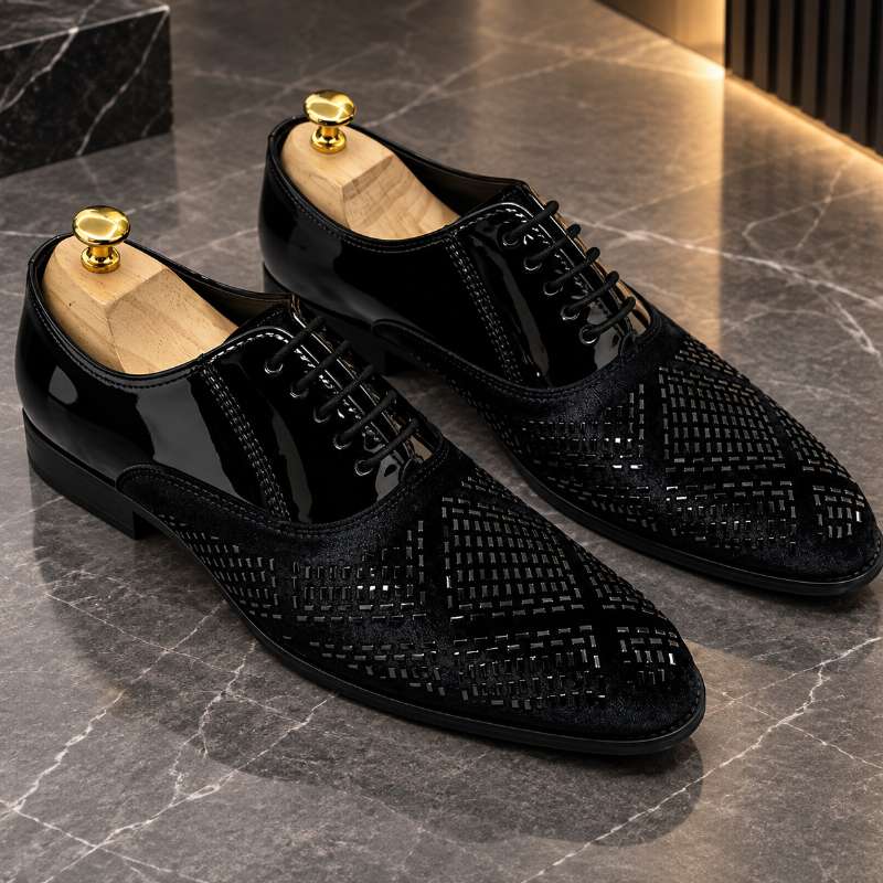 Premium Imported Black Studded Mirror Work Formal Shoes for Men – Handmade | Durable TPR Sole