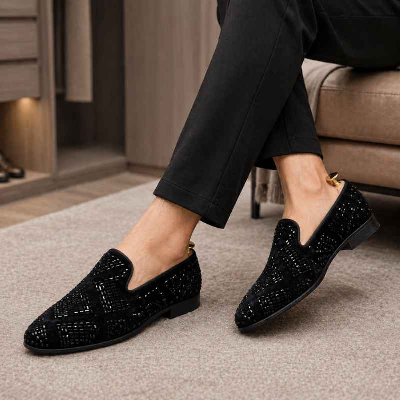 Luxury Black Studded Loafers for Men