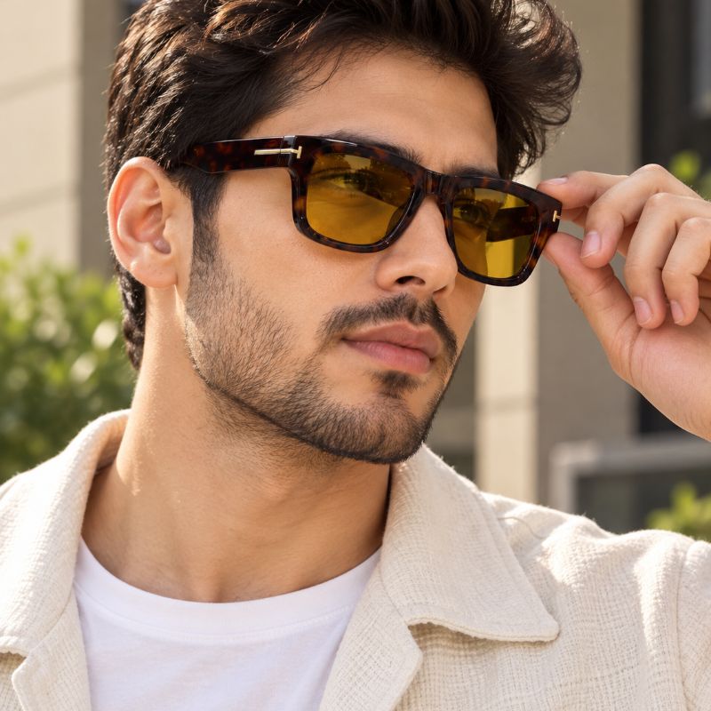 Unisex square sunglasses with yellow lenses