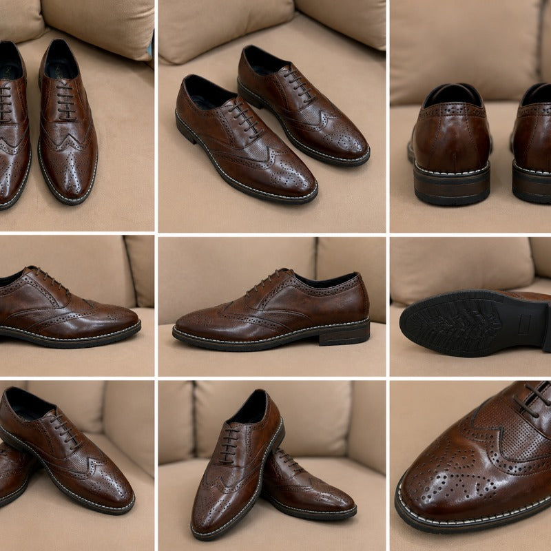 Premium Men’s Formal Brogue Shoes – Wrinkle Free Faux Leather Oxford Shoes