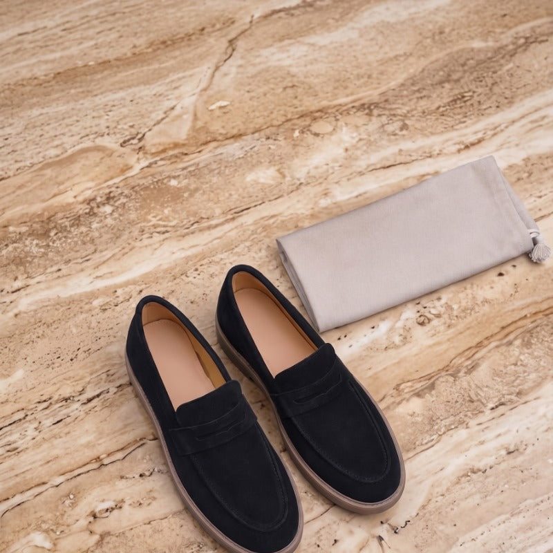 Premium Suede Leather Penny Loafers for Men – Handmade Slip-On Casual Shoes with TPR Sole