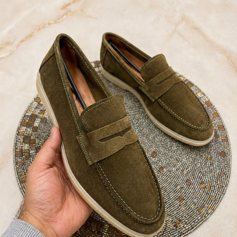 Premium Suede Penny Loafers for Men – Genuine Leather Slip-On Casual Shoes