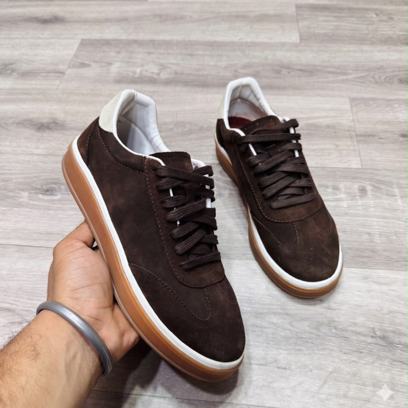 Premium Suede Leather Sneakers for Men – Luxury Casual Lace-Up Shoes with Handmade TPR Sole