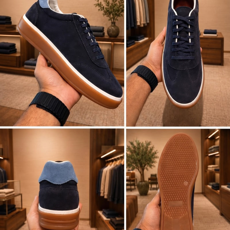Premium Suede Leather Sneakers for Men – Luxury Casual Lace-Up Shoes with Handmade TPR Sole