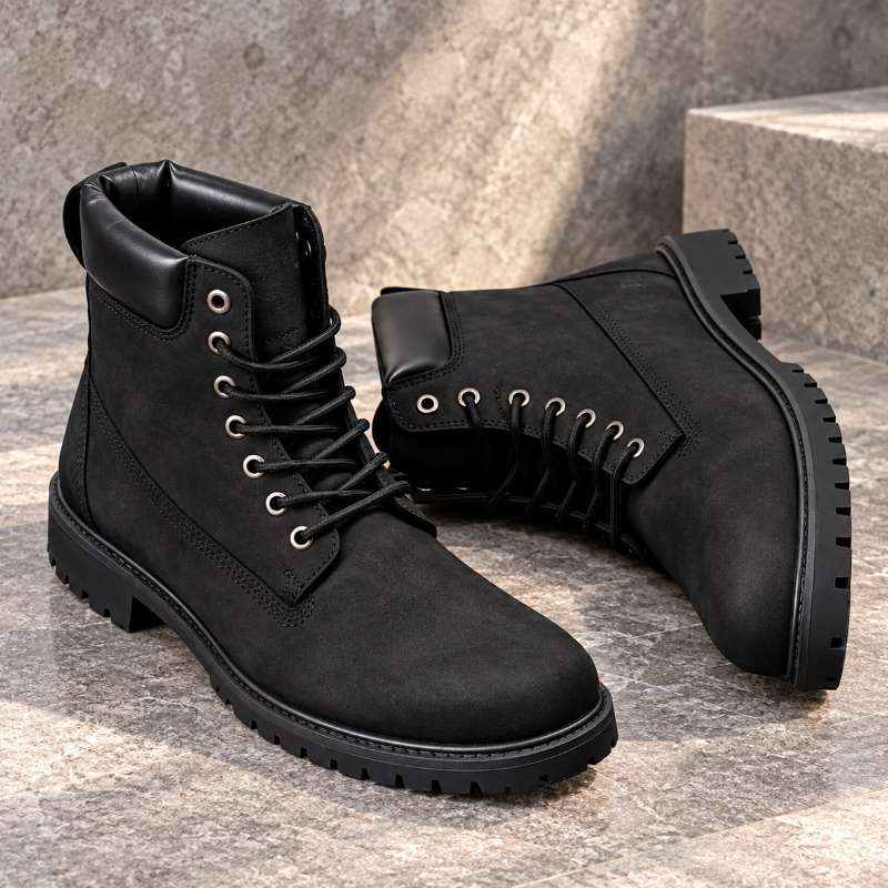 Men’s Premium Genuine Leather Lace-Up Boots | High-Top Casual Boots