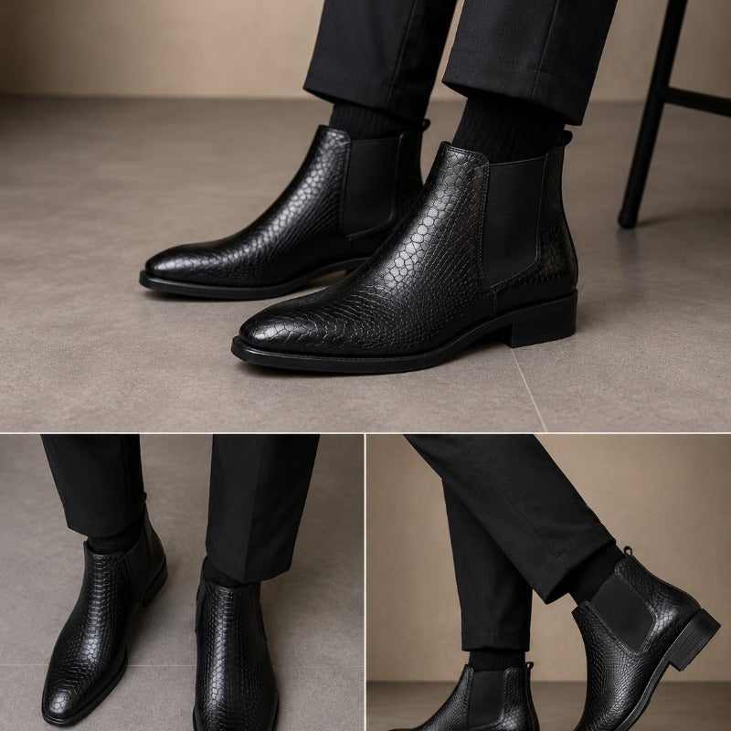Premium Men’s Croco Chelsea Boots – Luxury Textured Ankle Boots