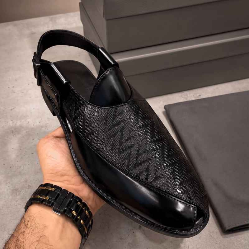 Premium Woven Faux Leather Peshawari Sandals for Men