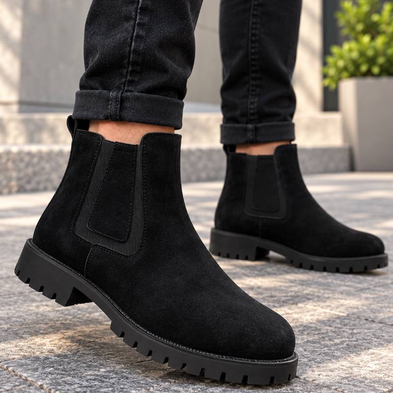 Men’s Premium Black Suede Chelsea Boots | Slip-On Ankle Boots with TPR Sole