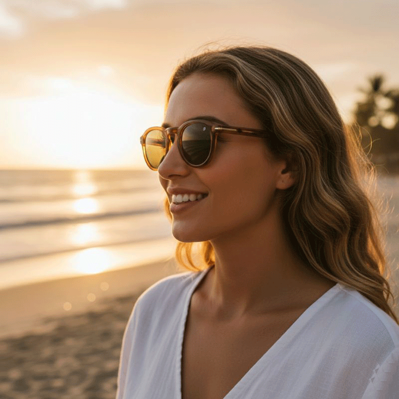 Retro Amber Round Sunglasses – Green UV400 Lens (Unisex)