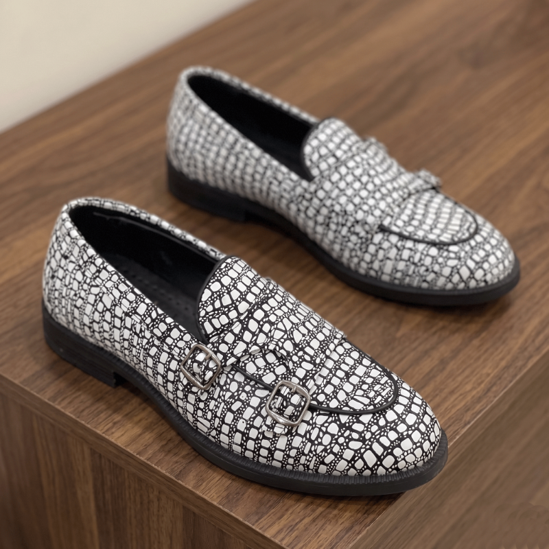 Luxury Textured Loafers for Men – Handmade Faux Leather Designer Shoes with Double Buckle