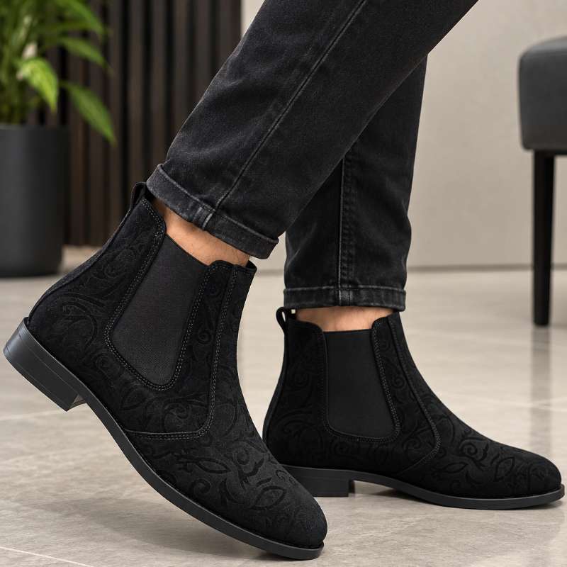 Men's Premium Embossed Suede Chelsea Boots | Handmade Leather Ankle Boots