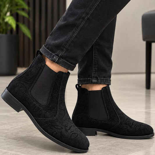 Men's Premium Embossed Suede Chelsea Boots | Handmade Leather Ankle Boots