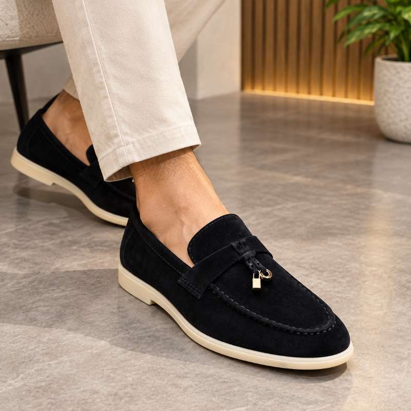 Premium Genuine Leather Slip-On Loafers for Men with Lock Pattern