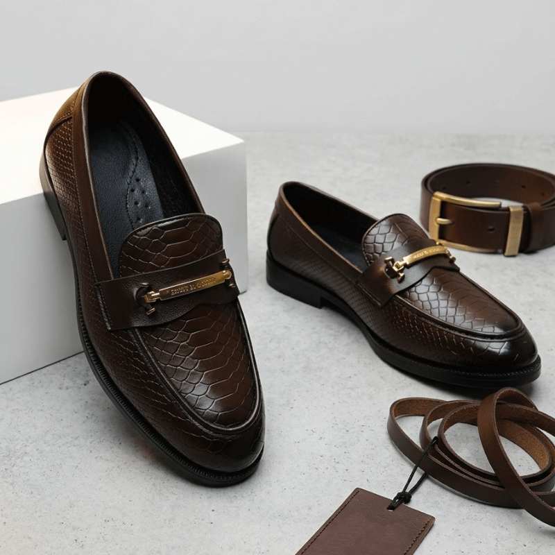 Men’s Premium Croc Textured Moccasins – Handmade TPR Sole Luxury Formal & Casual Slip-On Shoes