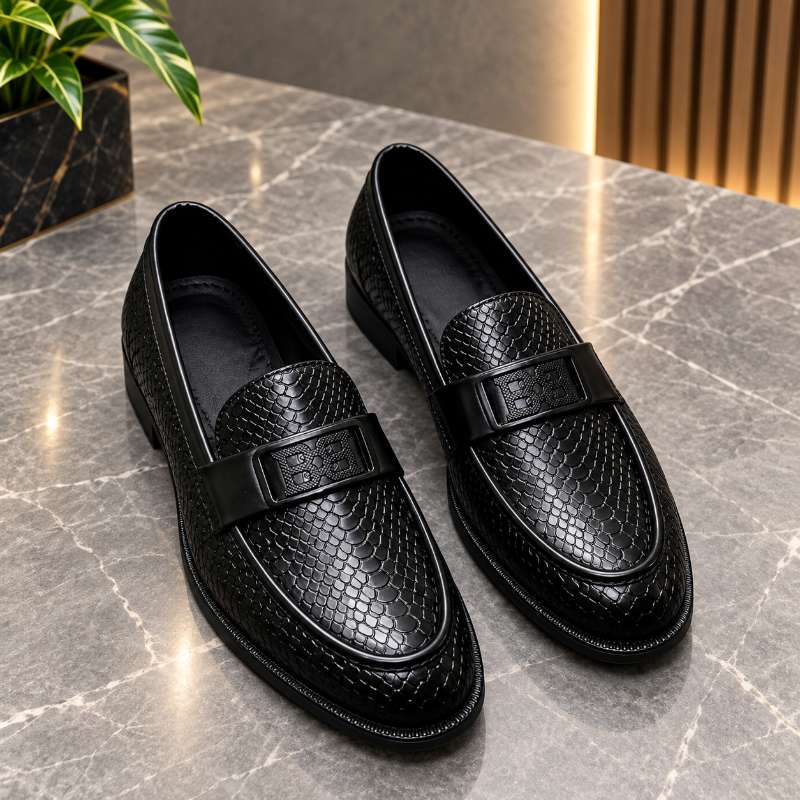 Men's Buckle Moccasins | Premium Faux Leather Loafers | Slip-On Formal Shoes
