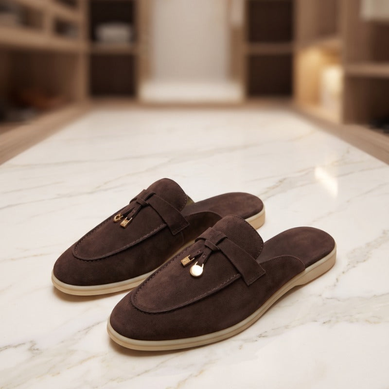 Premium Leather Mule Loafers for Men – Open Back Slip-On Comfort Shoes with Handmade TPR Sole