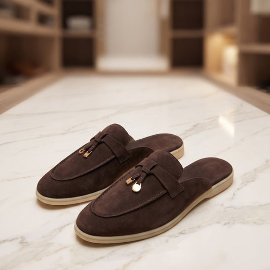 Premium Leather Mule Loafers for Men – Open Back Slip-On Comfort Shoes with Handmade TPR Sole