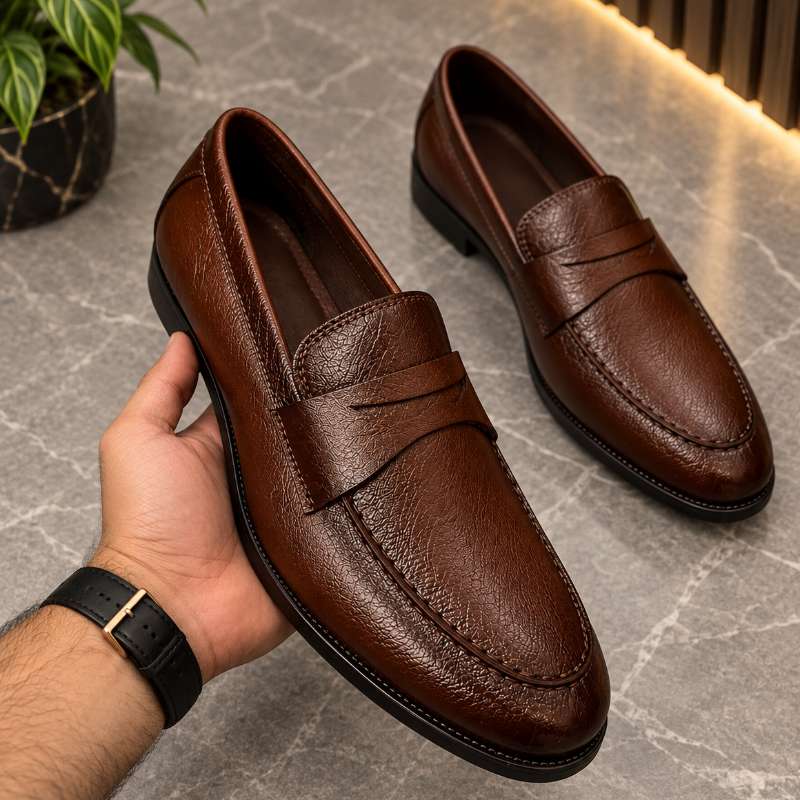 Men's Textured Horsebit Moccasins | Premium Faux Leather Loafers | Formal Slip-On Shoes