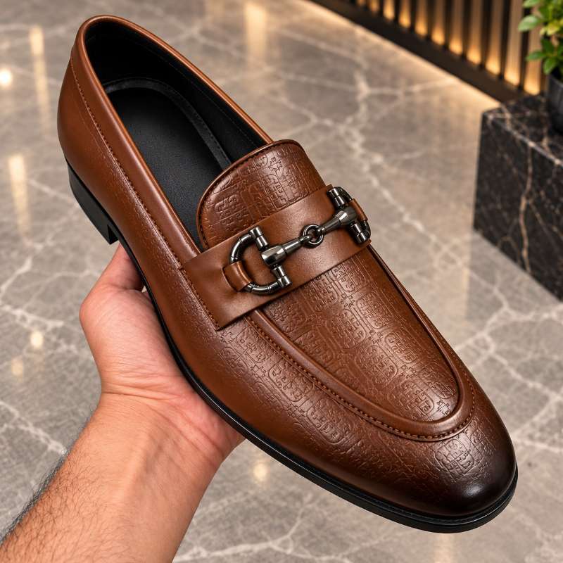 Premium Horse bit Embossed Moccasins for Men – Handmade Faux Leather Loafers