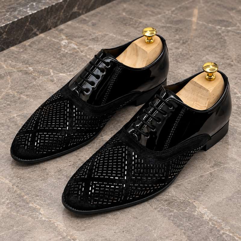 Premium Imported Black Studded Mirror Work Formal Shoes for Men – Handmade | Durable TPR Sole