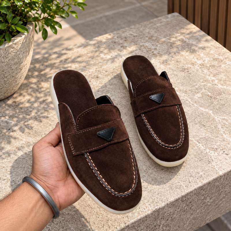 Men's Premium Suede Slip-On Loafers – Backless Mules