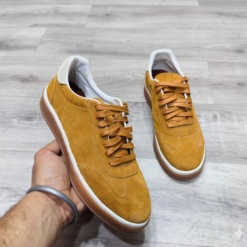 Premium Suede Leather Sneakers for Men – Luxury Casual Lace-Up Shoes with Handmade TPR Sole