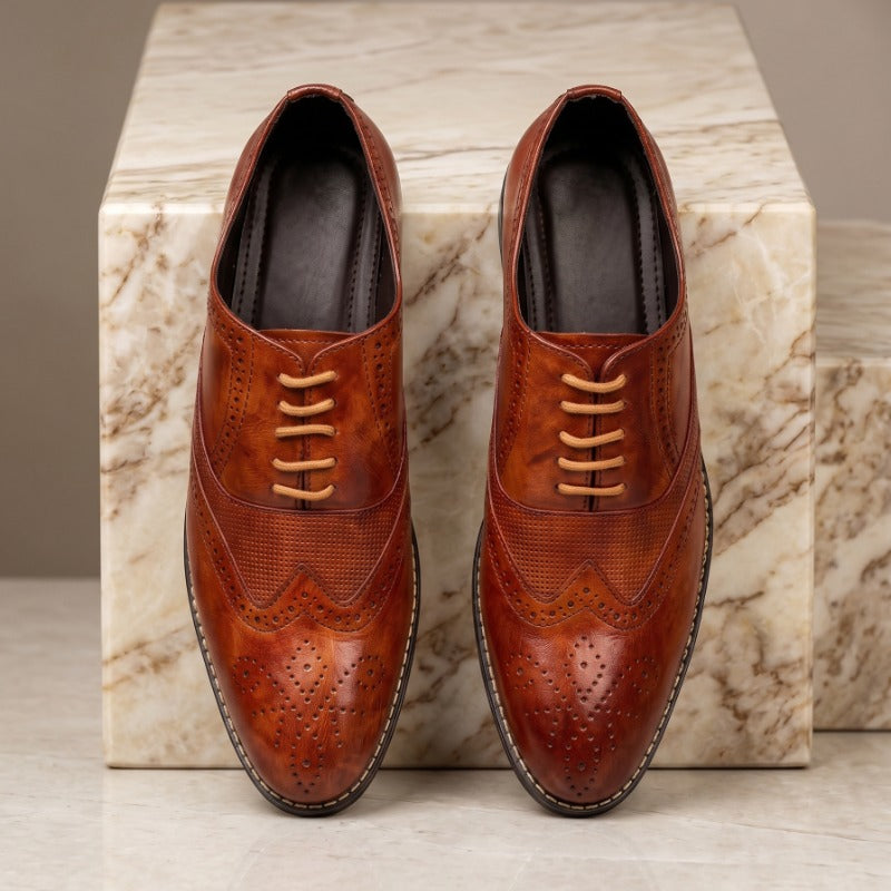 Premium Men’s Formal Brogue Shoes – Wrinkle Free Faux Leather Oxford Shoes