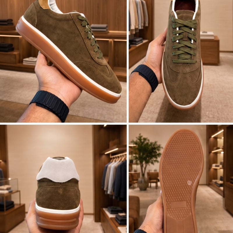 Premium Suede Leather Sneakers for Men – Luxury Casual Lace-Up Shoes with Handmade TPR Sole