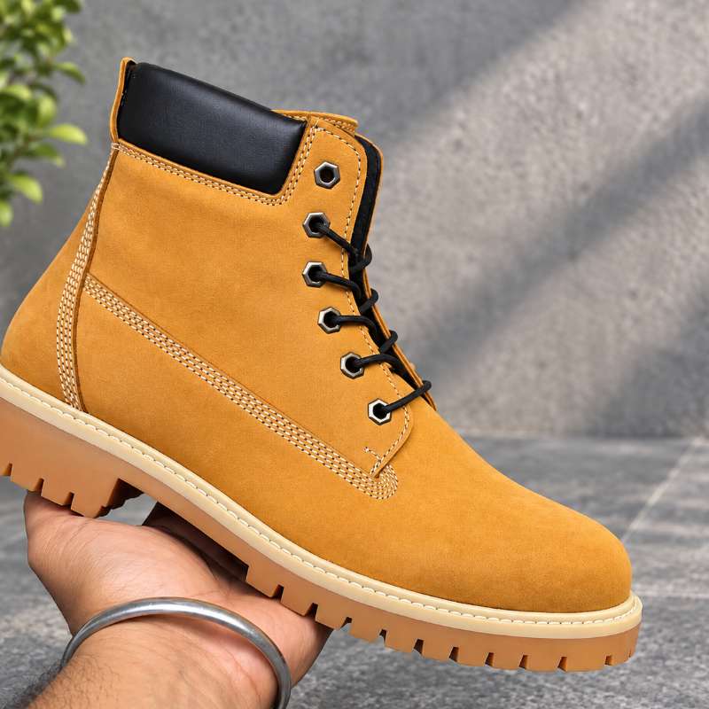 Men’s Premium Genuine Leather Lace-Up Boots | High-Top Casual Boots