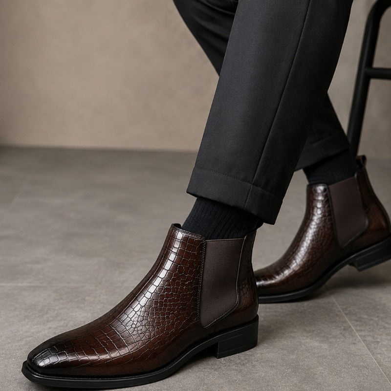 Premium Men’s Croco Chelsea Boots – Luxury Textured Ankle Boots