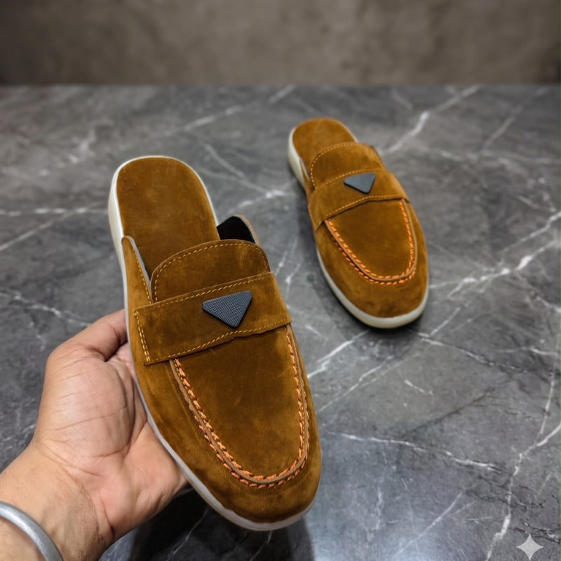 Men's Premium Leather Mule Loafers – Open Back Slip-On Casual Luxury Slides
