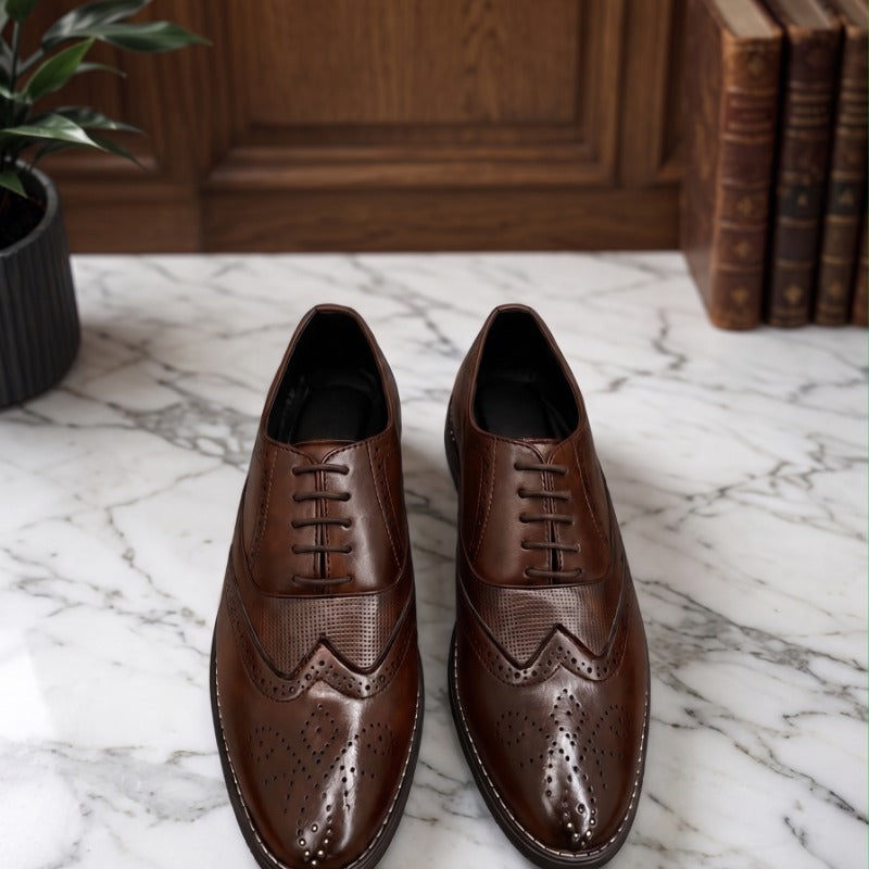 Men's Premium Brogue Formal Shoes – Classic Lace-Up Faux Leather Dress Shoes