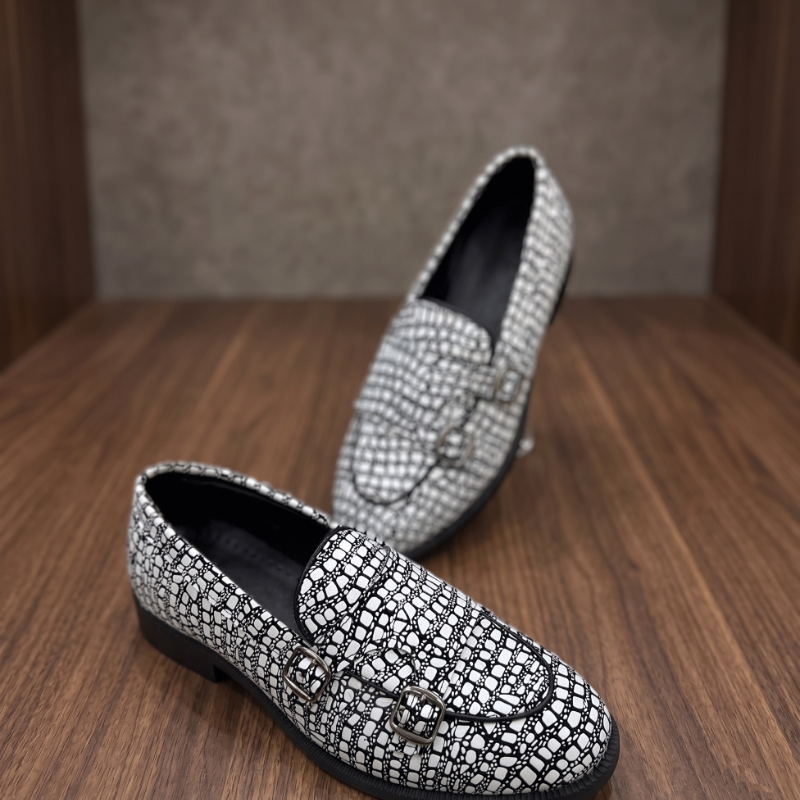 Luxury Textured Loafers for Men – Handmade Faux Leather Designer Shoes with Double Buckle
