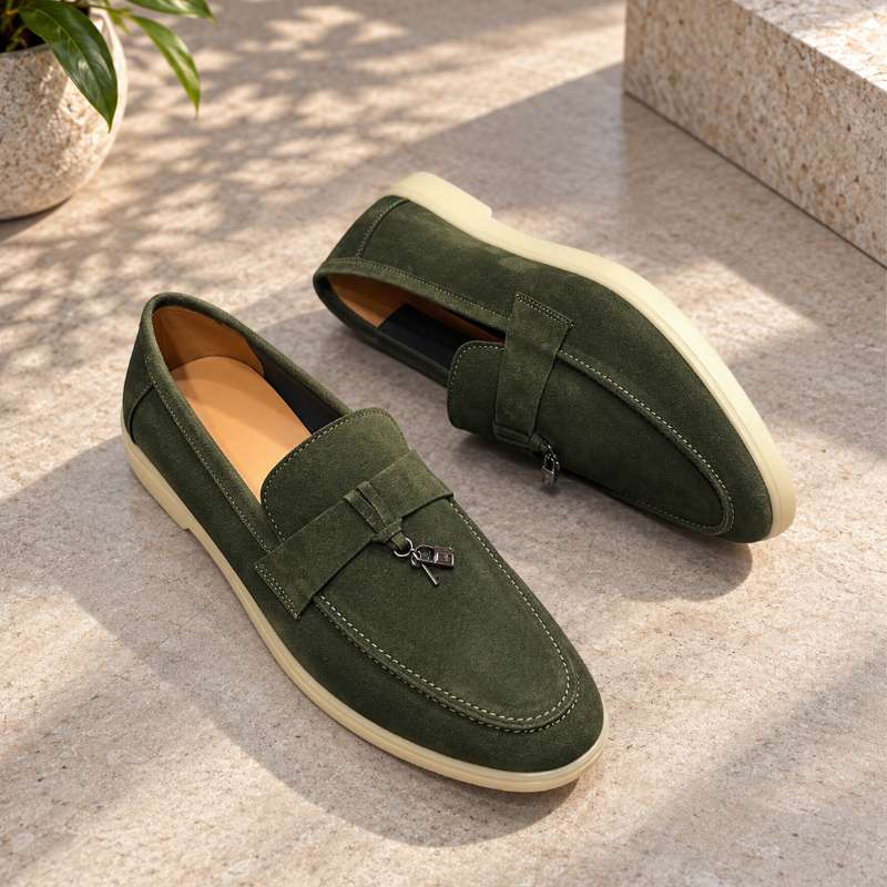 Premium Genuine Leather Slip-On Loafers for Men with Lock Pattern