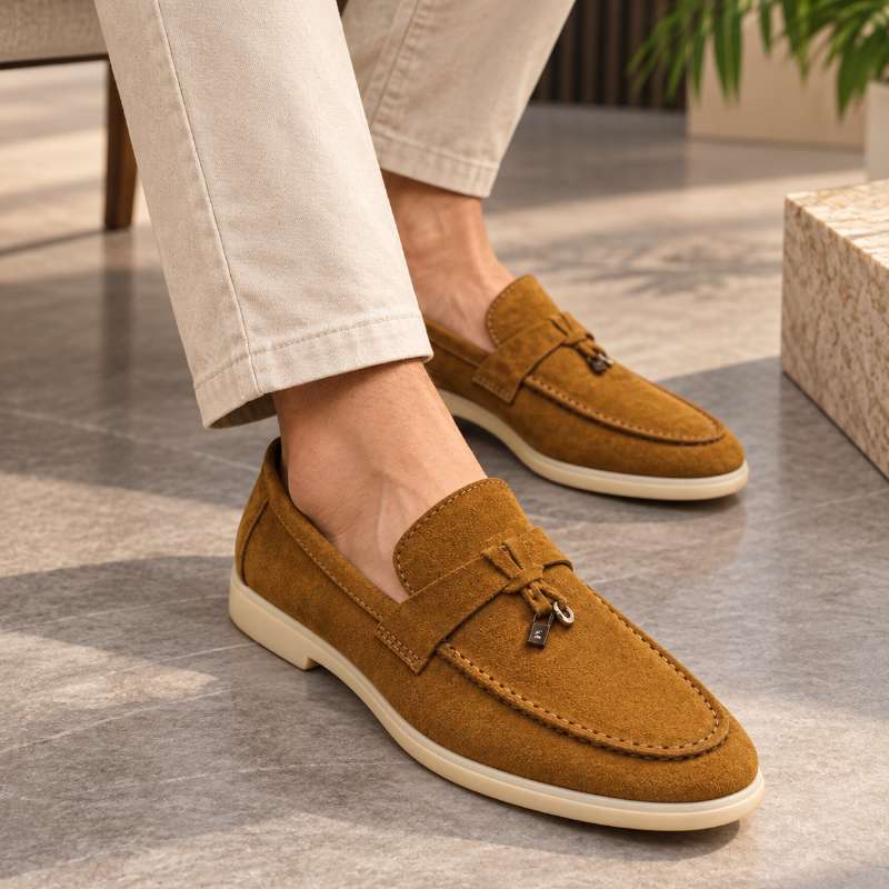 Premium Genuine Leather Slip-On Loafers for Men with Lock Pattern