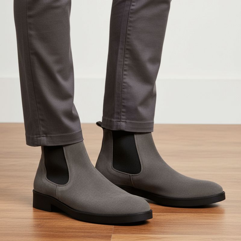 Premium Grey Suede Boots by JonasParamount – Handmade Leather Sole