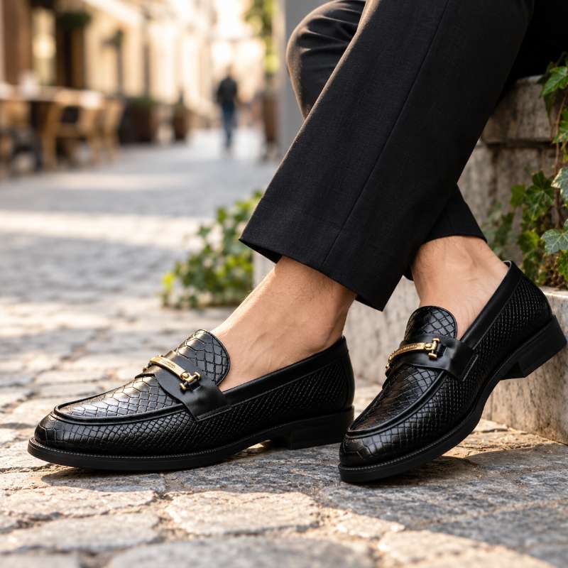 Men's Premium Textured Moccasins | Handmade TPR Sole | Formal Slip-On Shoes