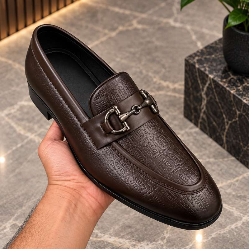 Premium Horse bit Embossed Moccasins for Men – Handmade Faux Leather Loafers