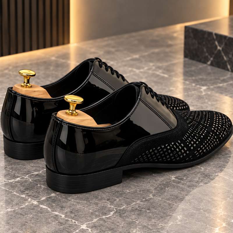 Premium Imported Black Studded Mirror Work Formal Shoes for Men – Handmade | Durable TPR Sole