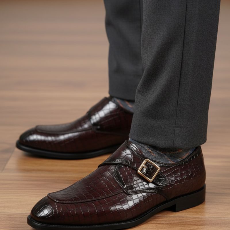 JonasParamount Monk Strap Moccasins for Men – Handmade Faux Leather Dress Shoes