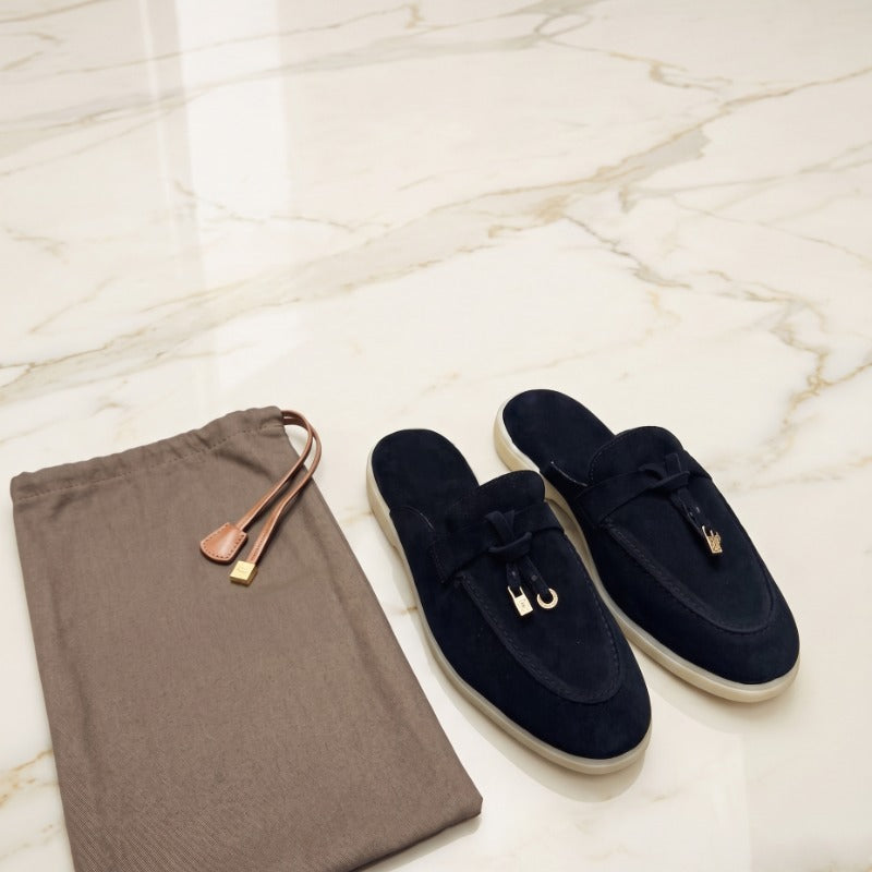 Premium Leather Mule Loafers for Men – Open Back Slip-On Comfort Shoes with Handmade TPR Sole