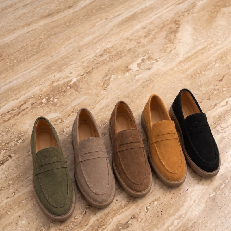 Premium Suede Leather Penny Loafers for Men – Handmade Slip-On Casual Shoes with TPR Sole