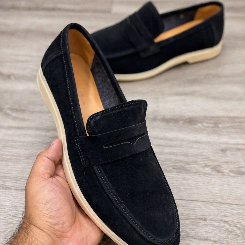 Premium Suede Penny Loafers for Men – Genuine Leather Slip-On Casual Shoes